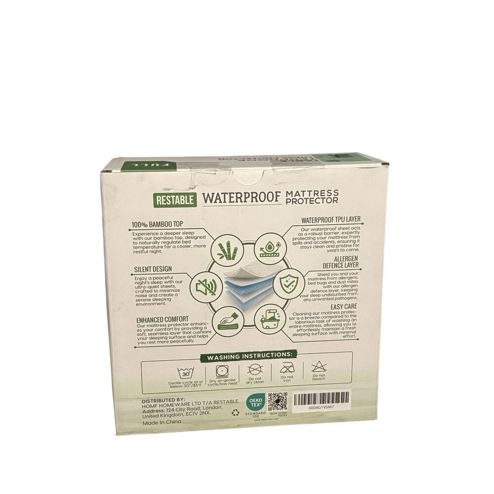 RESTABLE Waterproof Bamboo Mattress Protector Full Size NEW!